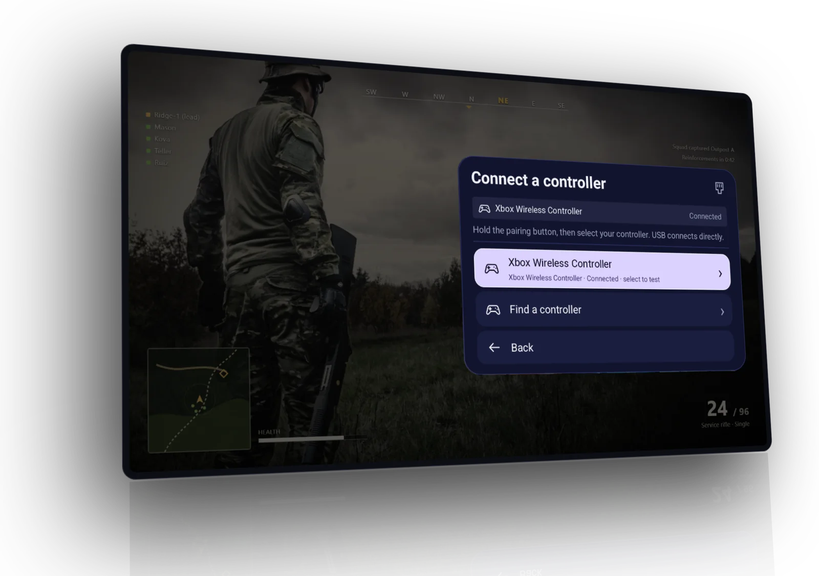 GameWarp's Connect a controller screen